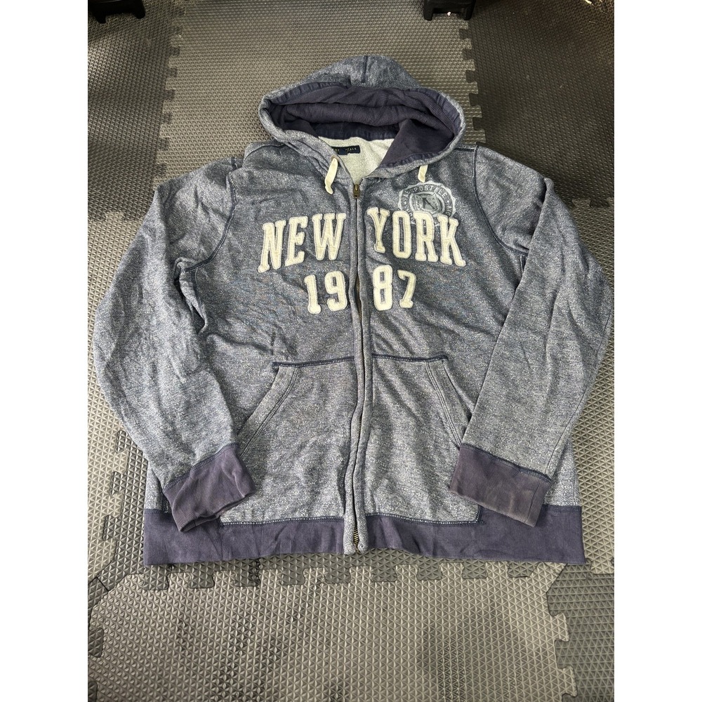 Aeropostale Men's XL Full Zip Hoodie Blue Gray NEW YORK 1987 Hooded Sweatshirt